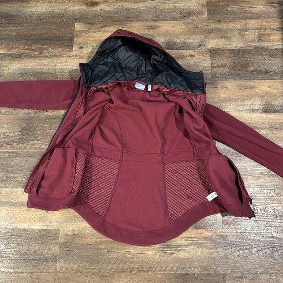 Athleta Power Peak Hooded Jacket Double-Zipper Berry Purple Red M Hiking Running - Picture 3 of 13